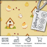 Cute Cartoon Chickens Farmhouse Pattern Soft Yellow Background Seamless Digital Print Fabric by the Metre UK Sewing Quilting Textile