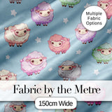 Cute Kawaii Sheep with Starry Sky Background Seamless Pattern Digital Print Fabric by the Metre UK Sewing Quilting Textile