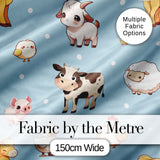 Cute Farm Animals Cow Pig Duck Chicken Seamless Pattern Digital Print Fabric by the Metre UK Sewing Quilting Textile