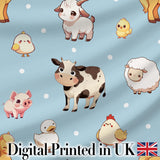Cute Farm Animals Cow Pig Duck Chicken Seamless Pattern Digital Print Fabric by the Metre UK Sewing Quilting Textile