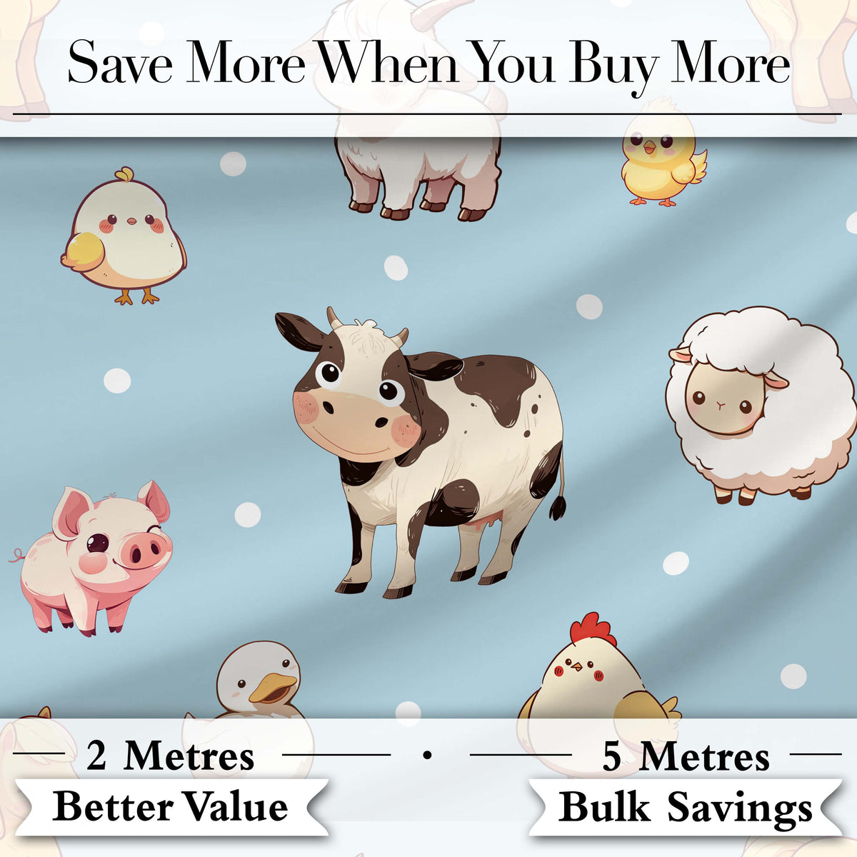 Cute Farm Animals Cow Pig Duck Chicken Seamless Pattern Digital Print Fabric by the Metre UK Sewing Quilting Textile