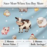 Cute Farm Animals Cow Pig Duck Chicken Seamless Pattern Digital Print Fabric by the Metre UK Sewing Quilting Textile