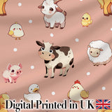 Cute Farm Animals Peach Background Seamless Pattern Digital Print Fabric by the Metre UK Sewing Quilting Textile