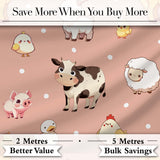 Cute Farm Animals Peach Background Seamless Pattern Digital Print Fabric by the Metre UK Sewing Quilting Textile