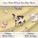 Cute Farm Animals Cow Pig Duck Chicken Yellow Background Seamless Pattern Digital Print Fabric by the Metre UK Sewing Quilting Textile