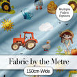 Cute Farm Tractor Duck Girl Farming Scene Blue Background Seamless Pattern Digital Print Fabric by the Metre UK Sewing Quilting Textile