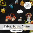 Cute Farm Tractor Duck Girl Farming Scene Black Background Seamless Pattern Digital Print Fabric by the Metre UK Sewing Quilting Textile
