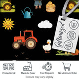 Cute Farm Tractor Duck Girl Farming Scene Black Background Seamless Pattern Digital Print Fabric by the Metre UK Sewing Quilting Textile