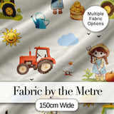 Cute Farm Tractor Duck Girl Farming Scene Cream Background Seamless Pattern Digital Print Fabric by the Metre UK Sewing Quilting Textile