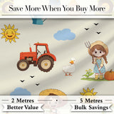 Cute Farm Tractor Duck Girl Farming Scene Cream Background Seamless Pattern Digital Print Fabric by the Metre UK Sewing Quilting Textile