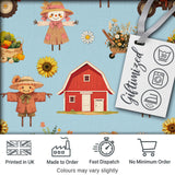 Cute Scarecrow Barn Sunflower Farm Blue Background Seamless Pattern Digital Print Fabric by the Metre UK Sewing Quilting Textile