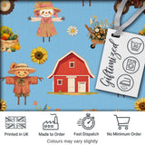 Cute Scarecrow Barn Sunflower Farm Sky Blue Background Seamless Pattern Digital Print Fabric by the Metre UK Sewing Quilting Textile