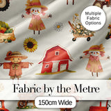 Cute Scarecrow Barn Sunflower Farm Beige Background Seamless Pattern Digital Print Fabric by the Metre UK Sewing Quilting Textile