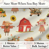 Cute Scarecrow Barn Sunflower Farm Beige Background Seamless Pattern Digital Print Fabric by the Metre UK Sewing Quilting Textile