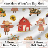 Cute Scarecrow Barn Sunflower Farm Grey Background Seamless Pattern Digital Print Fabric by the Metre UK Sewing Quilting Textile