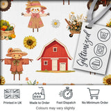 Cute Scarecrow Barn Sunflower Farm Grey Background Seamless Pattern Digital Print Fabric by the Metre UK Sewing Quilting Textile