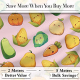 Cute Kawaii  Corn Carrot Pumpkin Light Pink Background Seamless Pattern Digital Print Fabric by the Metre UK Sewing Quilting Textile