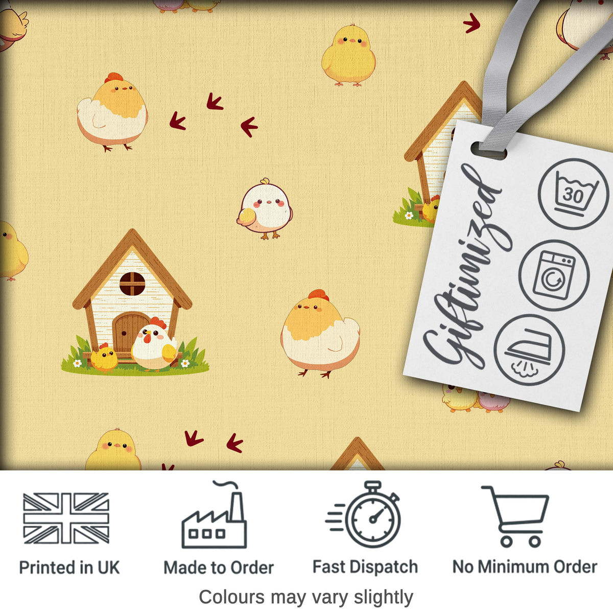 Cute Chicken Family Farmhouse Seamless Pattern Digital Print Fabric by the Metre UK Sewing Quilting Textile