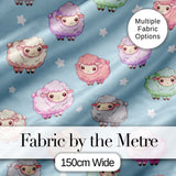 Cute Pastel Sheep Stars Blue Background Seamless Pattern Digital Print Fabric by the Metre UK Sewing Quilting Textile