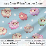 Cute Pastel Sheep Stars Blue Background Seamless Pattern Digital Print Fabric by the Metre UK Sewing Quilting Textile