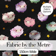 Cute Pastel Sheep Stars Black Background Seamless Pattern Digital Print Fabric by the Metre UK Sewing Quilting Textile