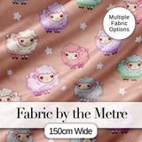 Cute Pastel Sheep Stars Peach Background Seamless Pattern Digital Print Fabric by the Metre UK Sewing Quilting Textile
