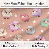 Cute Pastel Sheep Stars Peach Background Seamless Pattern Digital Print Fabric by the Metre UK Sewing Quilting Textile
