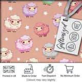 Cute Pastel Sheep Stars Peach Background Seamless Pattern Digital Print Fabric by the Metre UK Sewing Quilting Textile
