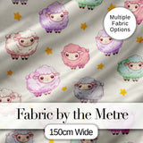 Cute Pastel Sheep Stars Cream Background Seamless Pattern Digital Print Fabric by the Metre UK Sewing Quilting Textile