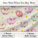 Cute Pastel Sheep Stars Cream Background Seamless Pattern Digital Print Fabric by the Metre UK Sewing Quilting Textile