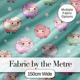 Cute Pastel Sheep Stars Mint Background Seamless Pattern Digital Print Fabric by the Metre UK Sewing Quilting Textile