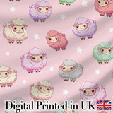Cute Pastel Sheep Stars Pink Background Seamless Pattern Digital Print Fabric by the Metre UK Sewing Quilting Textile