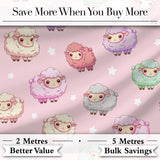 Cute Pastel Sheep Stars Pink Background Seamless Pattern Digital Print Fabric by the Metre UK Sewing Quilting Textile