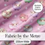 Cute Pastel Sheep Stars Pink Background Seamless Pattern Digital Print Fabric by the Metre UK Sewing Quilting Textile