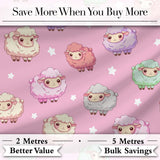 Cute Pastel Sheep Stars Pink Background Seamless Pattern Digital Print Fabric by the Metre UK Sewing Quilting Textile