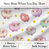 Cute Pastel Sheep Stars Grey Background Seamless Pattern Digital Print Fabric by the Metre UK Sewing Quilting Textile