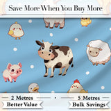 Cute Farm Animals Cow Goat Pig Chicken Blue Seamless Pattern Digital Print Fabric by the Metre UK Sewing Quilting Textile