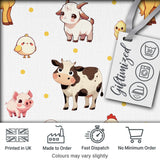 Cute Farm Animals Cow Goat Pig Chicken Grey Dots Seamless Pattern Digital Print Fabric by the Metre UK Sewing Quilting Textile