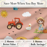 Cute Farm Tractor Farmer Duck Sun Clouds Peach Seamless Pattern Digital Print Fabric by the Metre UK Sewing Quilting Textile