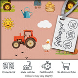 Cute Farm Tractor Farmer Duck Sun Clouds Peach Seamless Pattern Digital Print Fabric by the Metre UK Sewing Quilting Textile