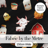Cute Baby Goat Barn Hay Milk Chick Farm Black Seamless Pattern Digital Print Fabric by the Metre UK Sewing Quilting Textile