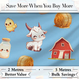 Cute Baby Goat Barn Hay Milk Chick Farm Blue Seamless Pattern Digital Print Fabric by the Metre UK Sewing Quilting Textile