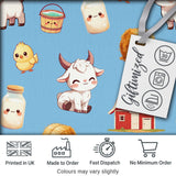 Cute Baby Goat Barn Hay Milk Chick Farm Blue Seamless Pattern Digital Print Fabric by the Metre UK Sewing Quilting Textile