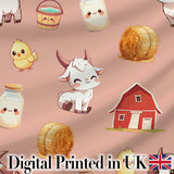 Cute Baby Goat Barn Hay Milk Chick Farm Peach Seamless Pattern Digital Print Fabric by the Metre UK Sewing Quilting Textile