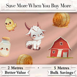 Cute Baby Goat Barn Hay Milk Chick Farm Peach Seamless Pattern Digital Print Fabric by the Metre UK Sewing Quilting Textile