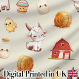 Cute Baby Goat Barn Hay Milk Chick Farm Cream Seamless Pattern Digital Print Fabric by the Metre UK Sewing Quilting Textile