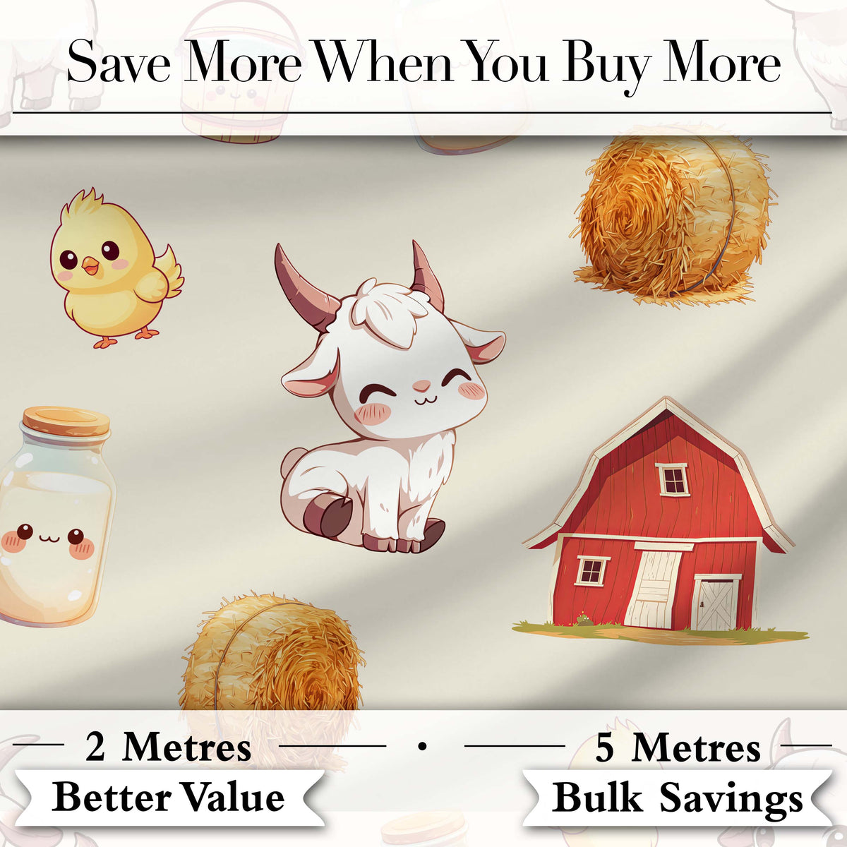 Cute Baby Goat Barn Hay Milk Chick Farm Cream Seamless Pattern Digital Print Fabric by the Metre UK Sewing Quilting Textile