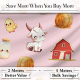 Cute Baby Goat Barn Hay Milk Chick Farm Pink Seamless Pattern Digital Print Fabric by the Metre UK Sewing Quilting Textile