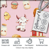 Cute Baby Goat Barn Hay Milk Chick Farm Pink Seamless Pattern Digital Print Fabric by the Metre UK Sewing Quilting Textile