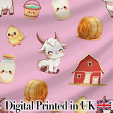 Cute Baby Goat Barn Hay Milk Chick Farm Rose Seamless Pattern Digital Print Fabric by the Metre UK Sewing Quilting Textile